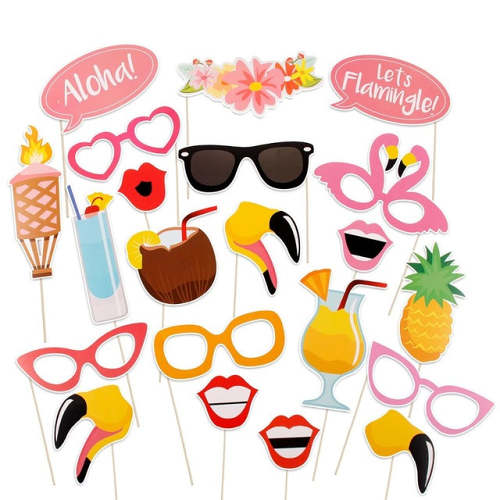 Beach Flamingo Summer Party Photo Booth Props 21 Pcs / Set