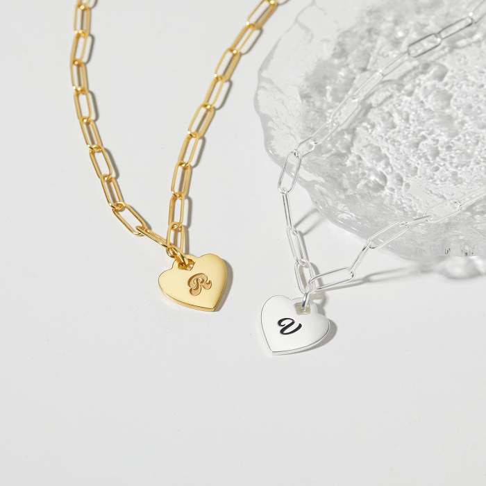 Initial Heart Necklace-Paper Clip Chain