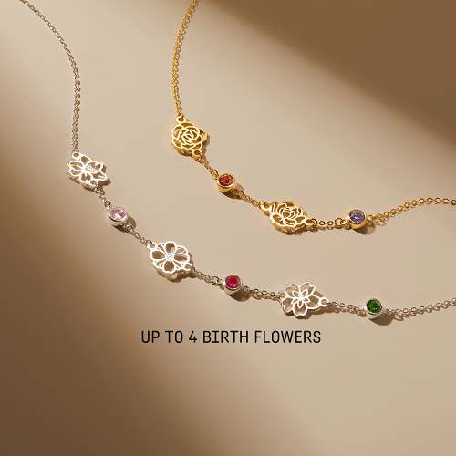 Birth Flower Necklace With Birthstones