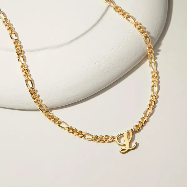 Personalized Initial Necklace - Figaro Chain