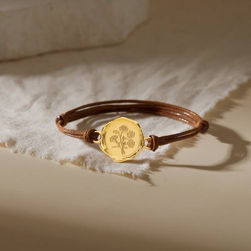 Mom Bracelet With Birth Flower - Leather Cord