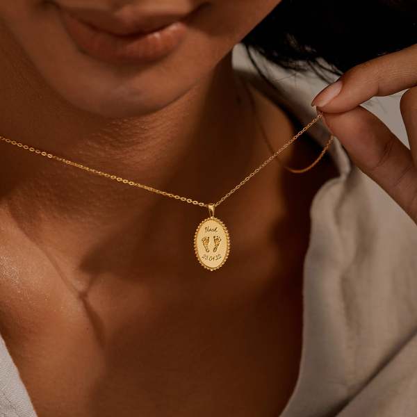 Baby Footprint Oval Charm Necklace