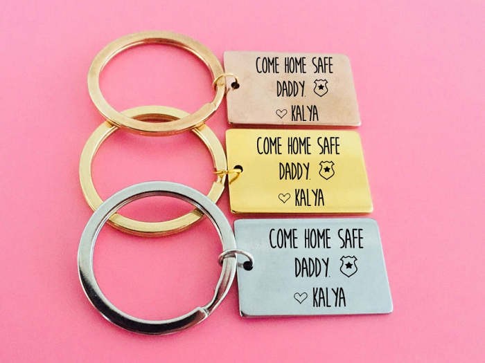 COME HOME SAFE Engraved Key Chain for Dad