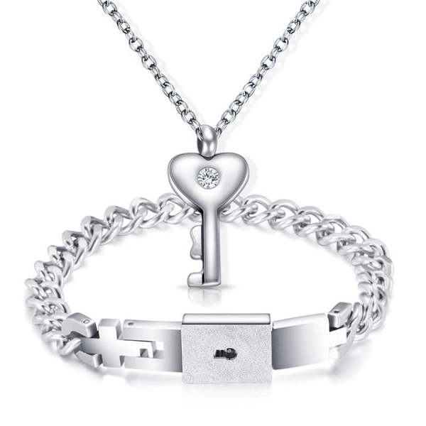 Heart Lock Bracelet & Key Necklace