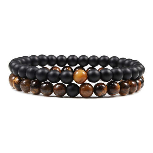 Black Brown Tiger Eye Beads Couple Bracelets