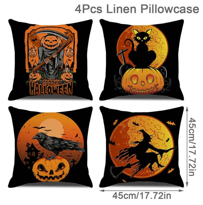 Halloween Theme Linen Cushion Covers