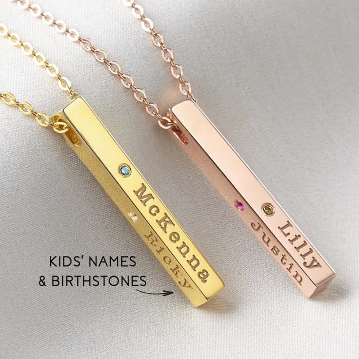 Kids Names Birthstones Necklace - 4 Sides