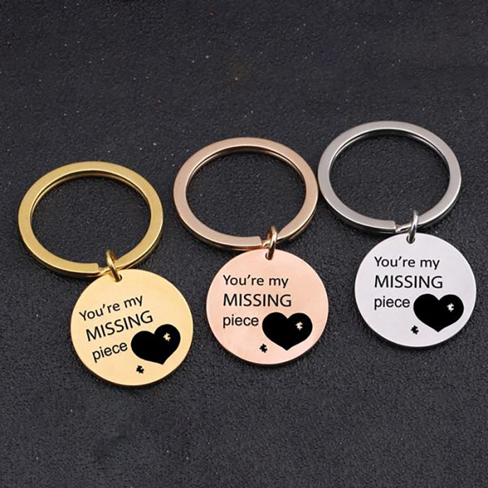 YOU ARE MY MISSING PIECE Engraved Round Key Chain for Couples