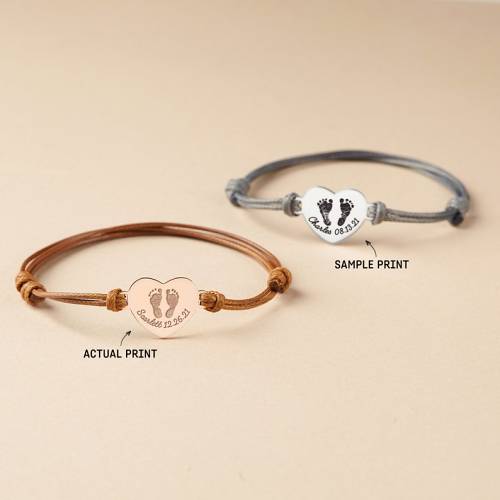 Baby Footprint Leather Bracelet - Heart