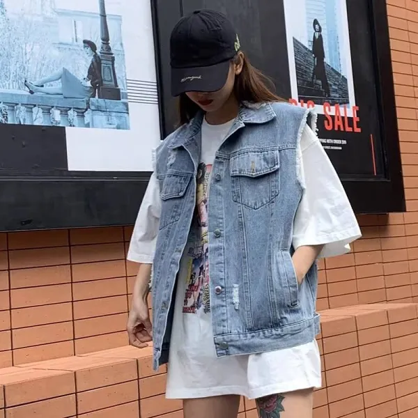 Weird Cat Denim Mini Vest