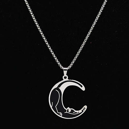 Crescent Moon Cat Necklace