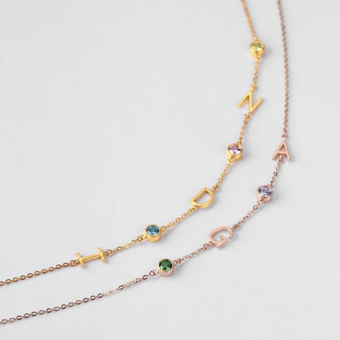 Sideway Initial Necklace With Birthstone