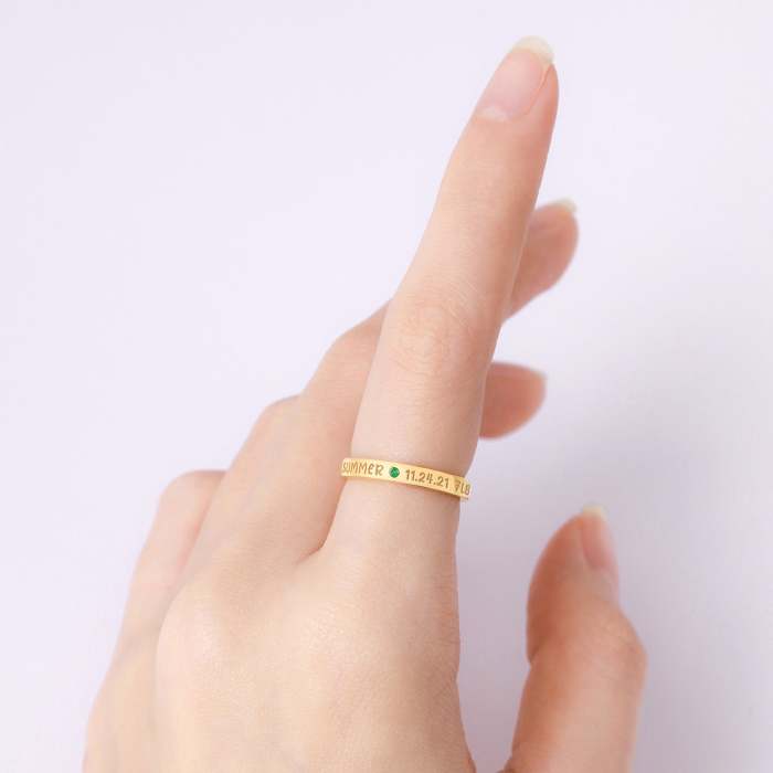 Baby Stats Ring With Birthstone