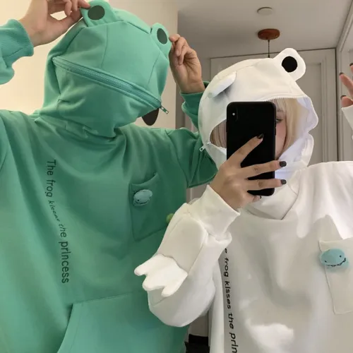 Kawaii Frog Hoodie Zipper Mouth