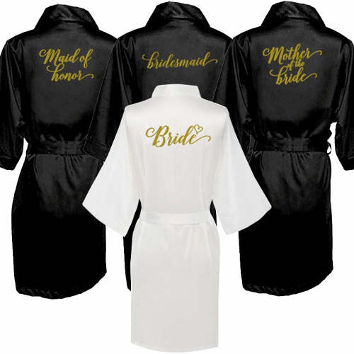 Black Short Kimono Robes For Bride & Bridesmaids