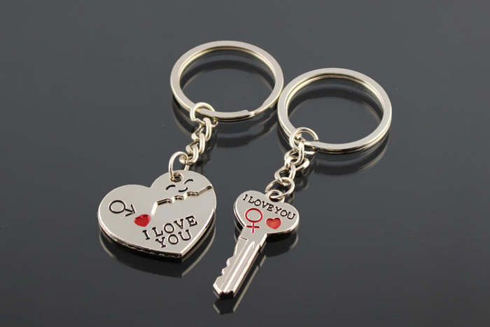 Heart Lock and Key Keychain for Couples
