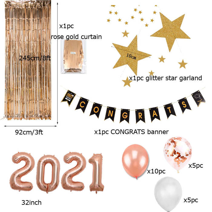 Rose Gold 2021 Graduation Party Decoration Kit For Girls (27 Pcs)