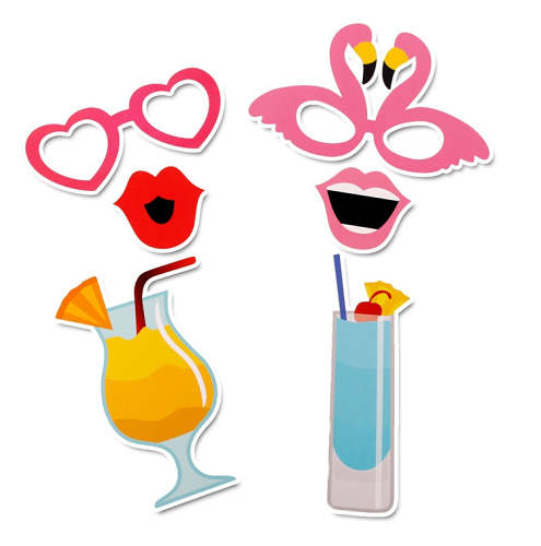 Beach Flamingo Summer Party Photo Booth Props 21 Pcs / Set