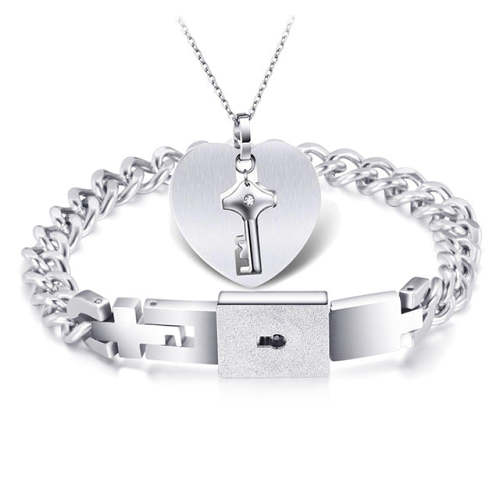Heart Lock Bracelet & Key Necklace