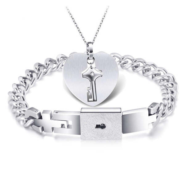 Heart Lock Bracelet & Key Necklace