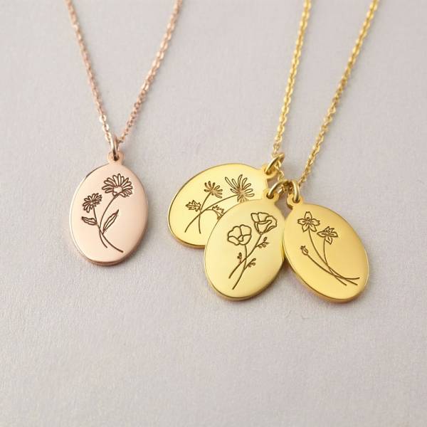 Birth Month Flower Necklace For Mom - Oval