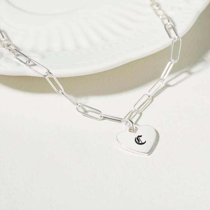 Initial Heart Necklace-Paper Clip Chain