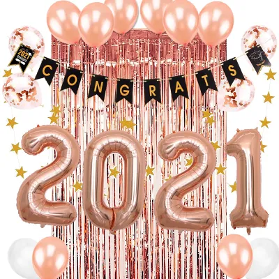 Rose Gold 2021 Graduation Party Decoration Kit For Girls (27 Pcs)