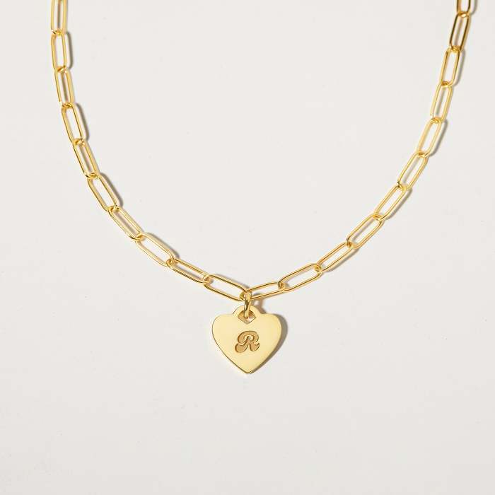 Initial Heart Necklace-Paper Clip Chain