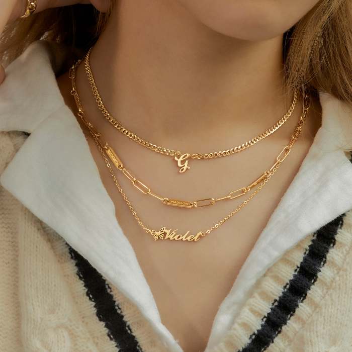 Custom Initial Necklace - Curb Chain