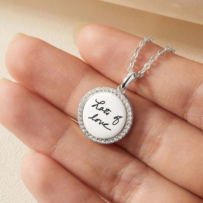 Handwriting Disc Necklace With Stones