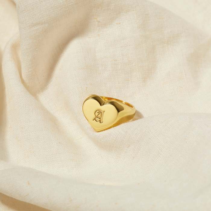 Custom Initial Heart Signet Ring