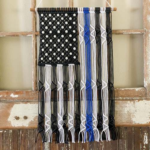 Thin Blue Line American Flag Macramé Wall Hanging