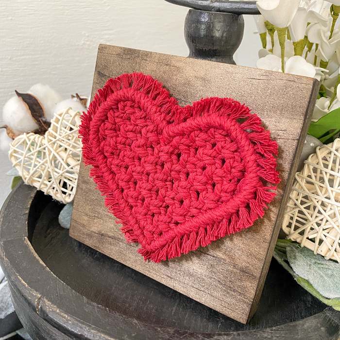 Macrame Heart Sign Valentine's Day Tiered Tray Decor
