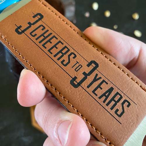 3 Cheers to 3 Years Leather Beer Bottle Opener