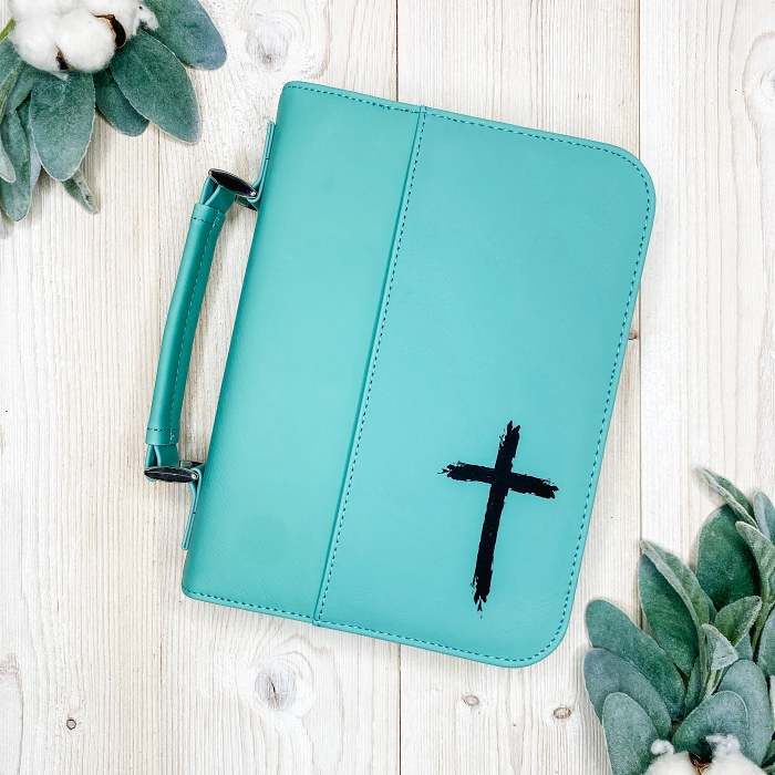 Leatherette Engraved Bible Cover - Turquoise Cross