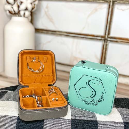Travel Jewelry Case - Initial J in Turquoise