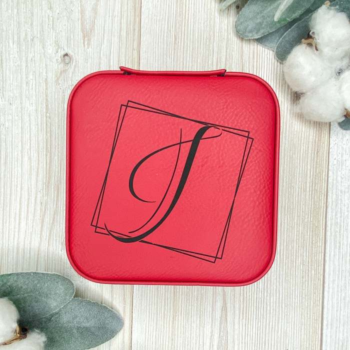 Travel Jewelry Case - Initial J in Red