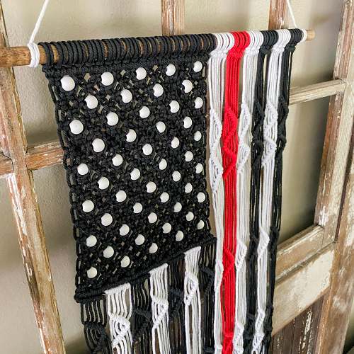 Thin Red Line American Flag Macramé Wall Hanging