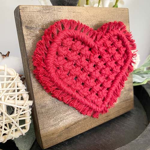 Macrame Heart Sign Valentine's Day Tiered Tray Decor