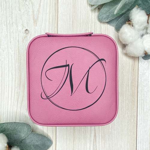 Travel Jewelry Case - Initial M in Pink