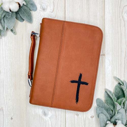 Leatherette Engraved Bible Cover - Chestnut Cross