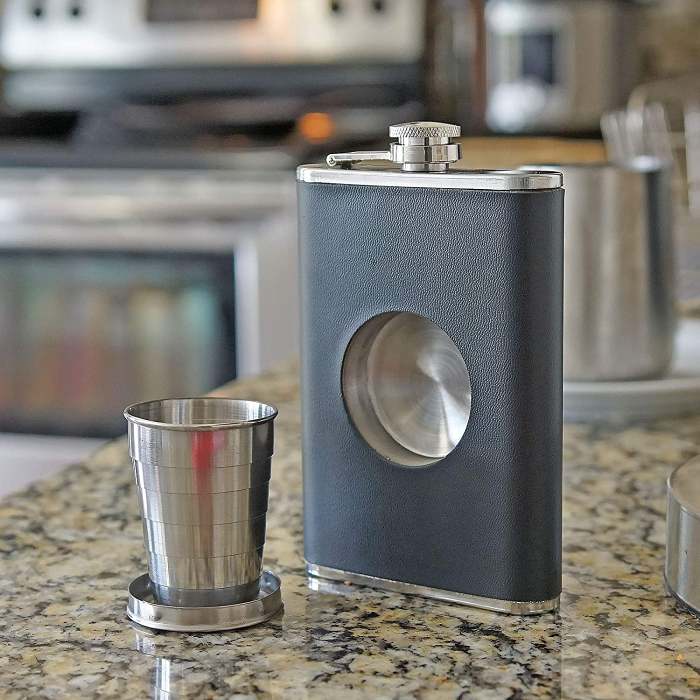 8oz Hip Flask With Built In Collapsible Shot Glass