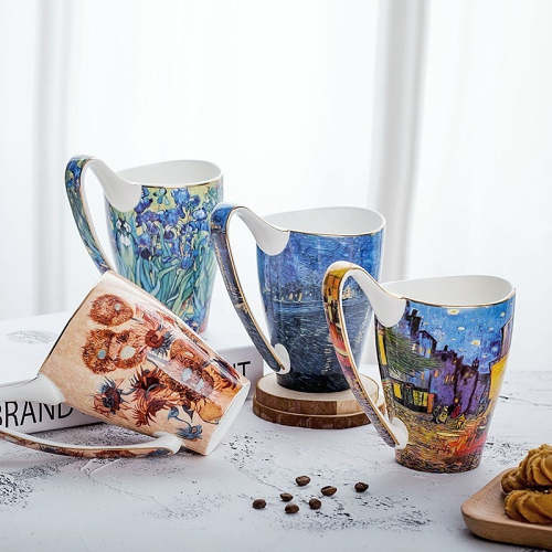 Bone China Coffee Mug & Tea Cup With Retro Art Van Gogh Paintings