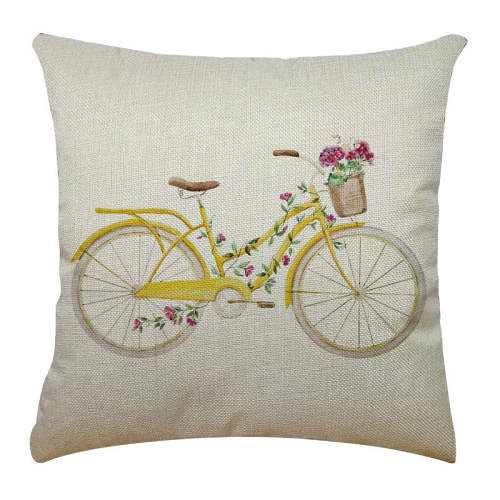 Bicycle Illustration Linen Pillow