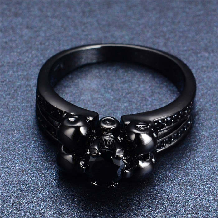 Black Rhinestone Jewel Skull Ring