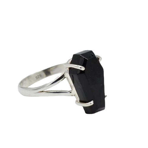 Black stone gothic coffin ring