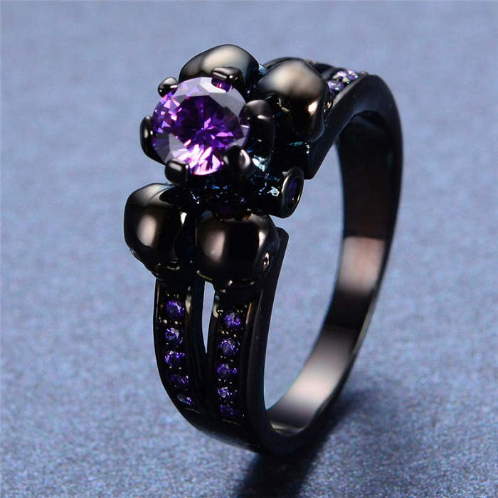 Black Rhinestone Jewel Skull Ring