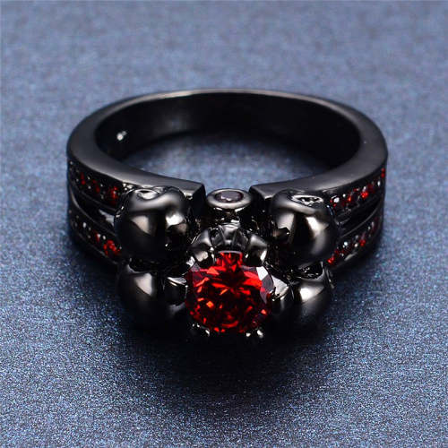 Black Rhinestone Jewel Skull Ring