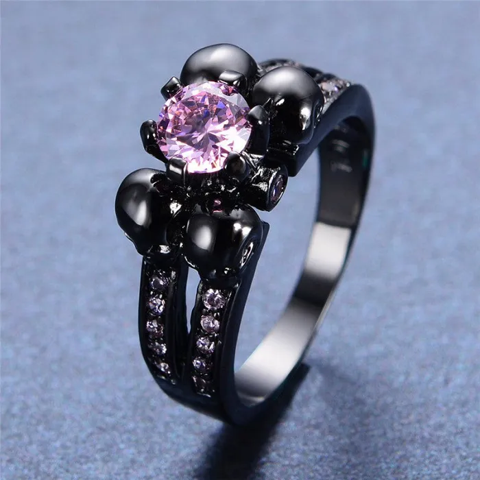 Black Rhinestone Jewel Skull Ring