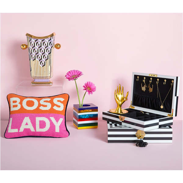 Boss Lady Needlepoint Pillow by Jonathan Adler